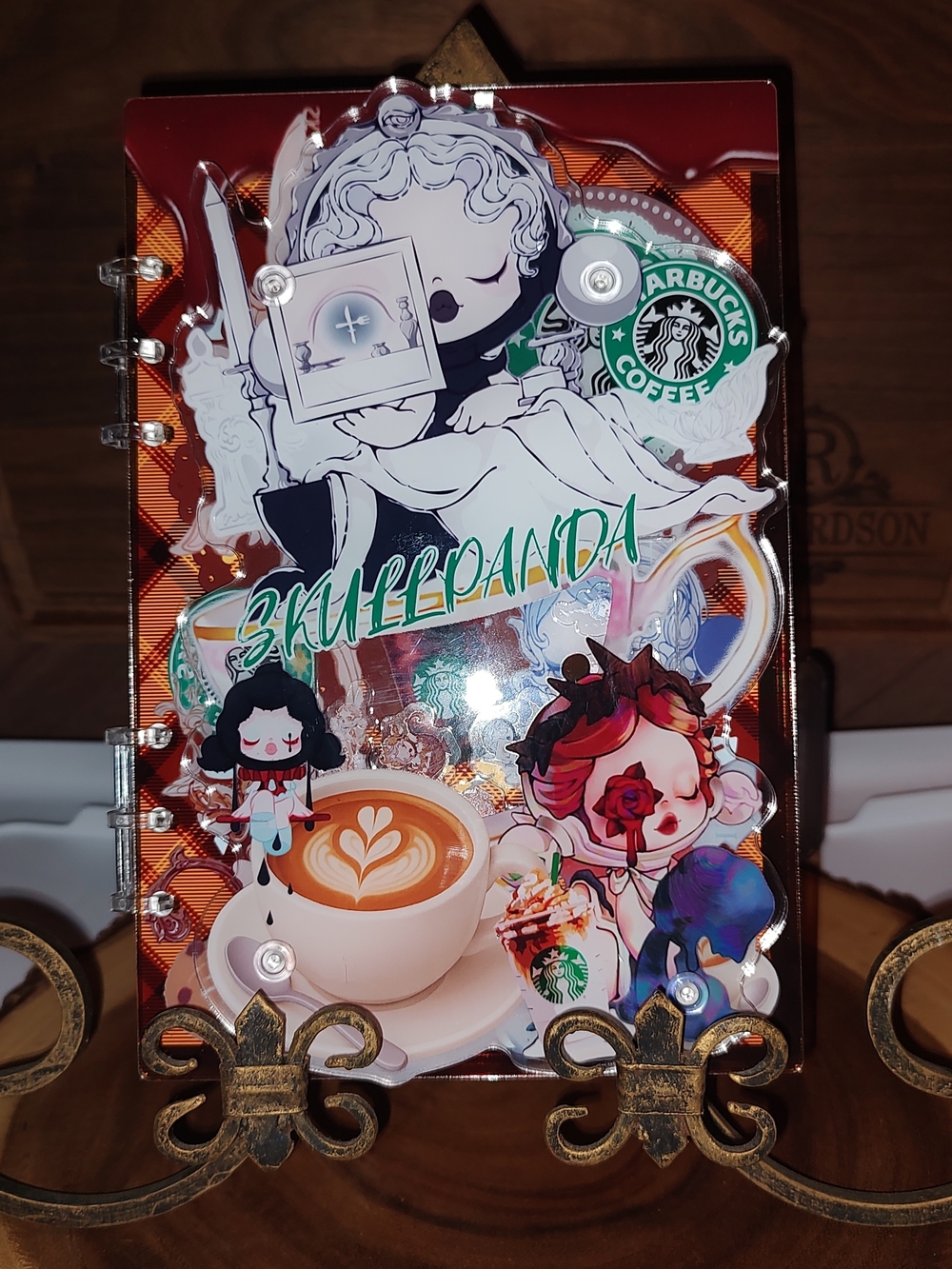 Skullpanda Acrylic Art Panel A5 Shaker Notebook with Starbucks Logo -